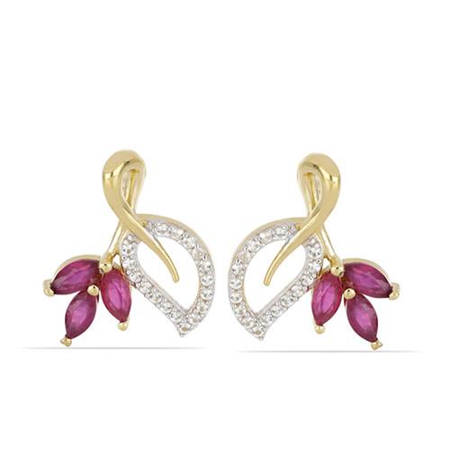 1.02 CT GLASS FILLED RUBY GOLD PLATED STERLING SILVER EARRINGS #VE038863